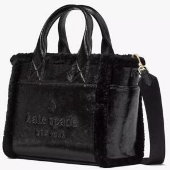 KATE SPADE JETT FAUX SHEARLING SMALL TOTE BLACK - Picture 11 of 12